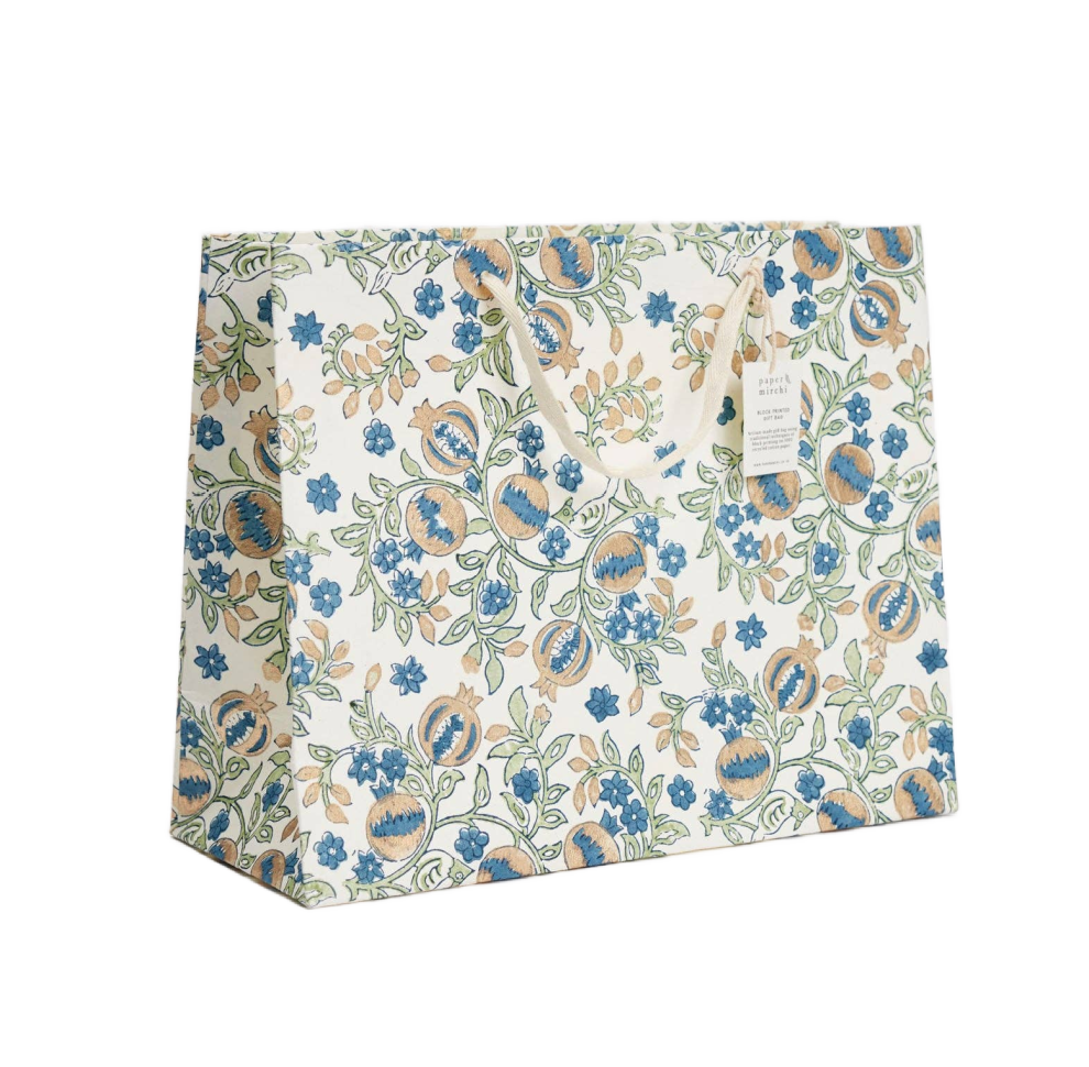 Hand Block Printed Gift Bags (Large) - Indigo
