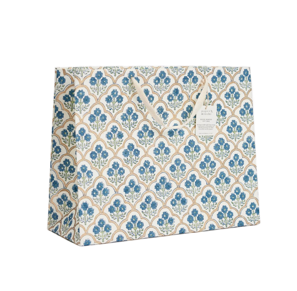 Hand Block Printed Gift Bags (Large) - Indigo