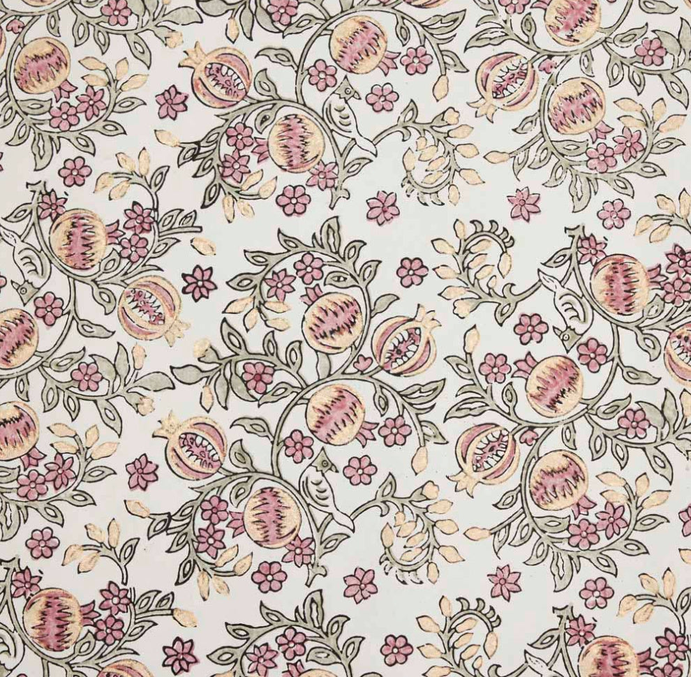 Block Printed Wrapping Paper Sheets - Pomegranate Pink Earth