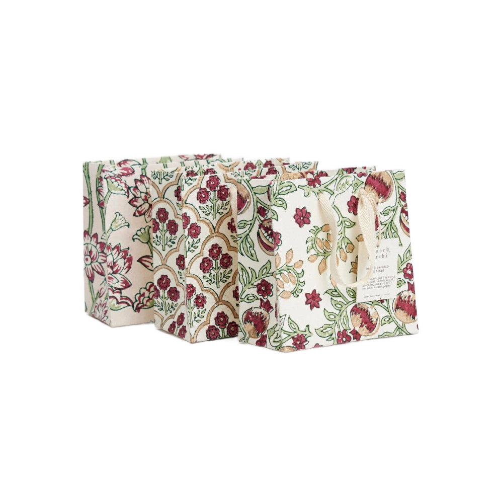 Hand Block Printed Gift Bags (Small) - Cherry