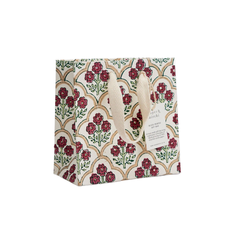 Hand Block Printed Gift Bags (Small) - Cherry