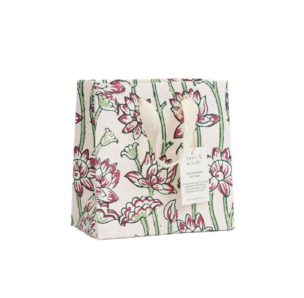 Hand Block Printed Gift Bags (Small) - Cherry