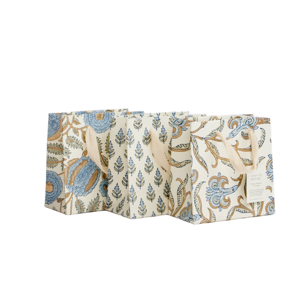 Small Hand Block Printed Gift Bag - Blue Stone