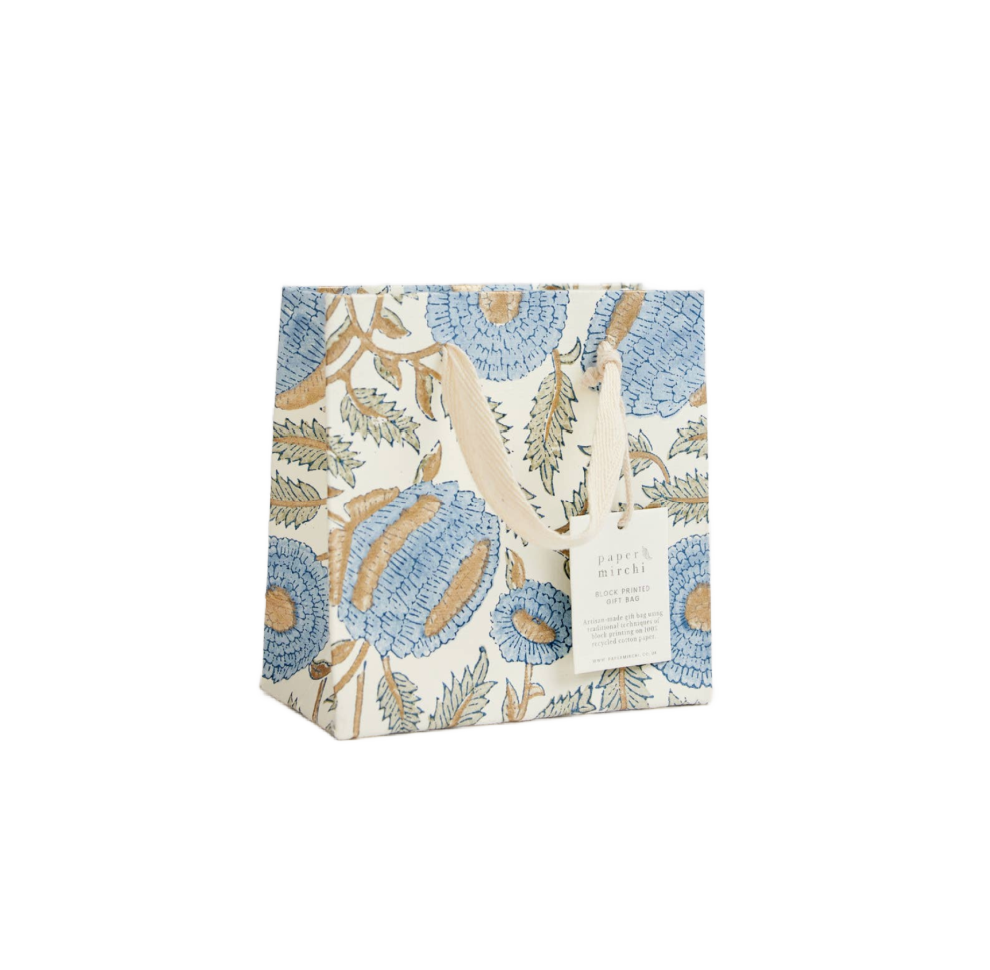 Small Hand Block Printed Gift Bag - Blue Stone