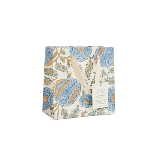 Small Hand Block Printed Gift Bag - Blue Stone