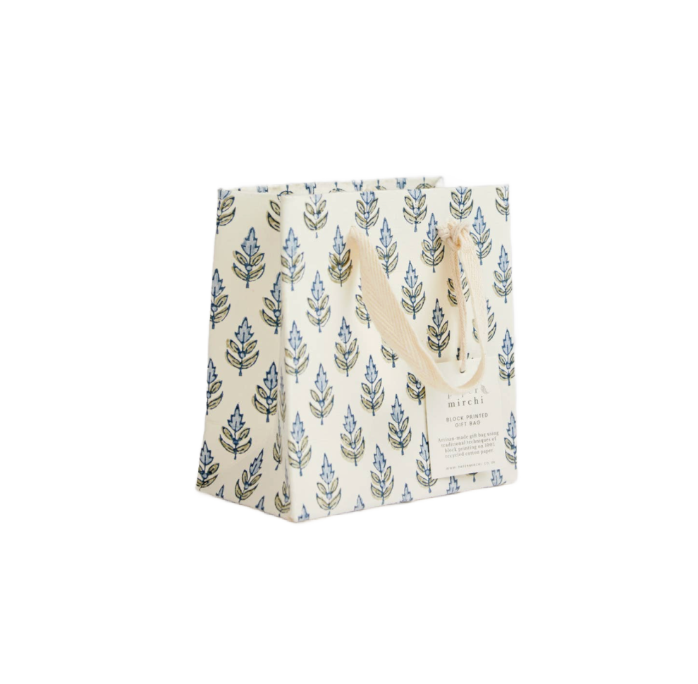 Small Hand Block Printed Gift Bag - Blue Stone