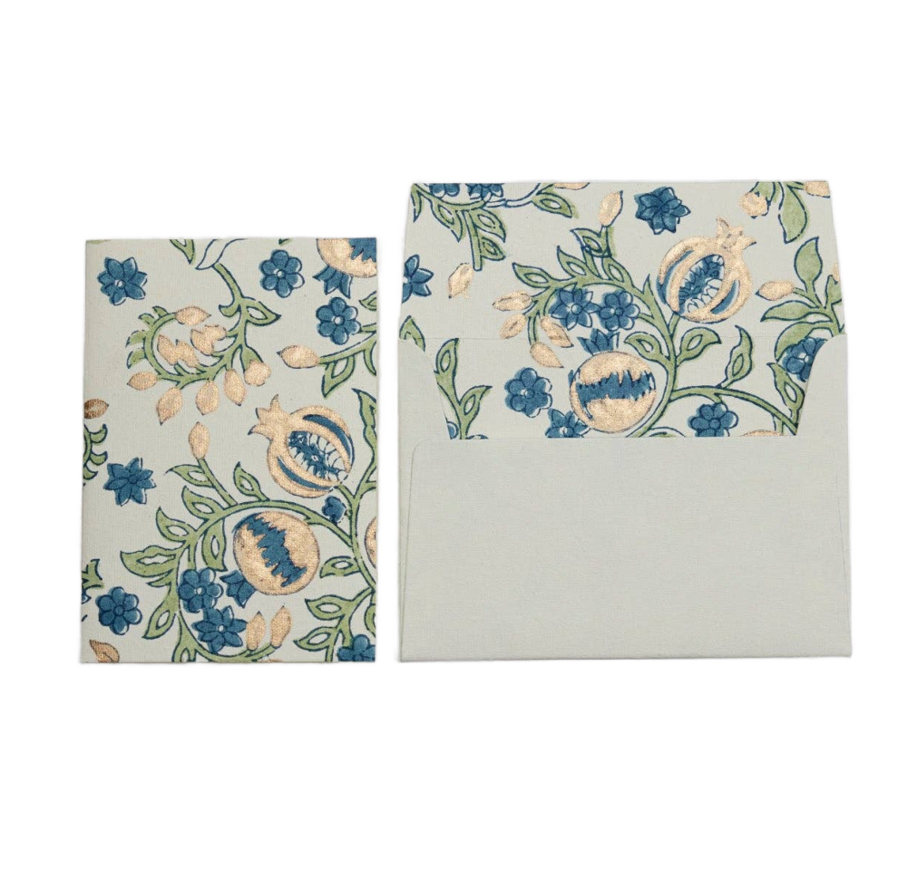 Hand Block Printed Greeting Card - Pomegranate Indigo