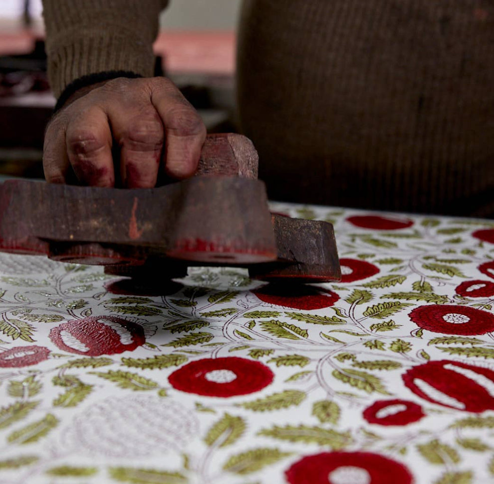 Hand Block Printed Greeting Card - Marigold Glitz Scarlet