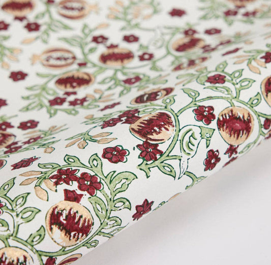 Block Printed Wrapping Paper Sheets - BP Pomegranate Cherry