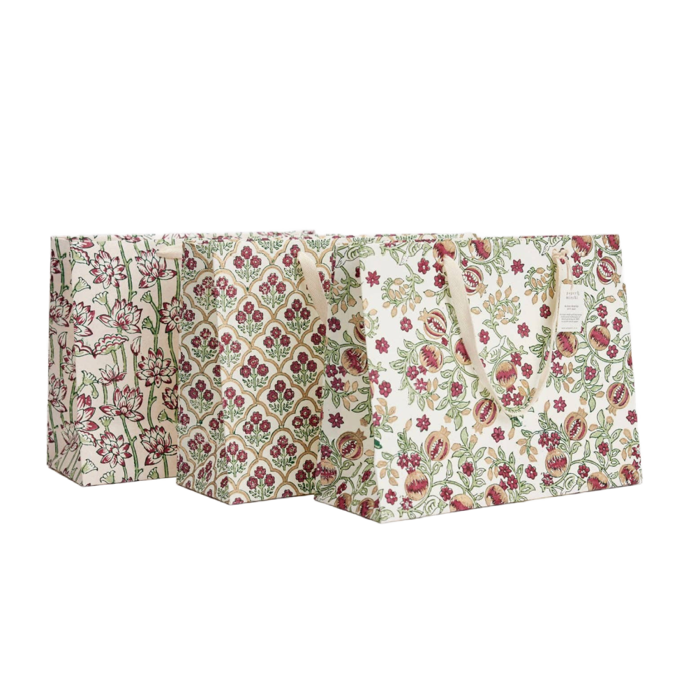 Hand Block Printed Gift Bags (Large) - Cherry
