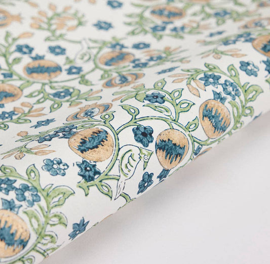 Block Printed Wrapping Paper Sheets - Pomegranate Indigo