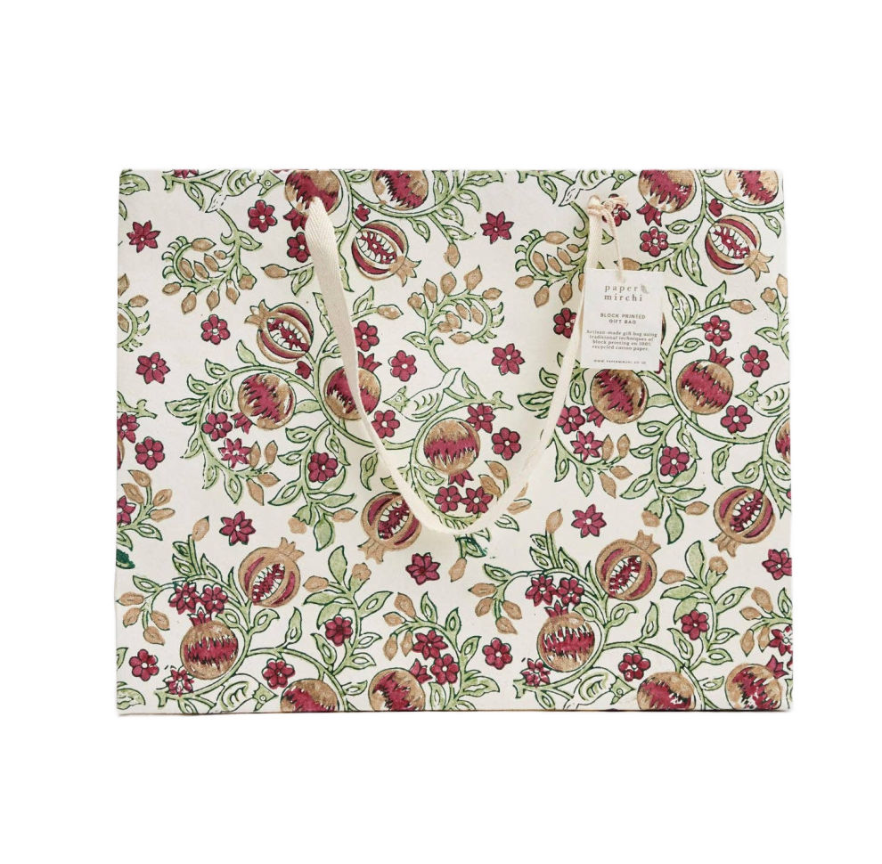 Hand Block Printed Gift Bags (Large) - Cherry