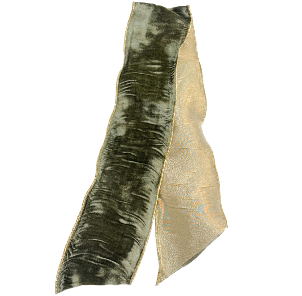 Vintage French Moss Velvet/Gold Wreath Sash