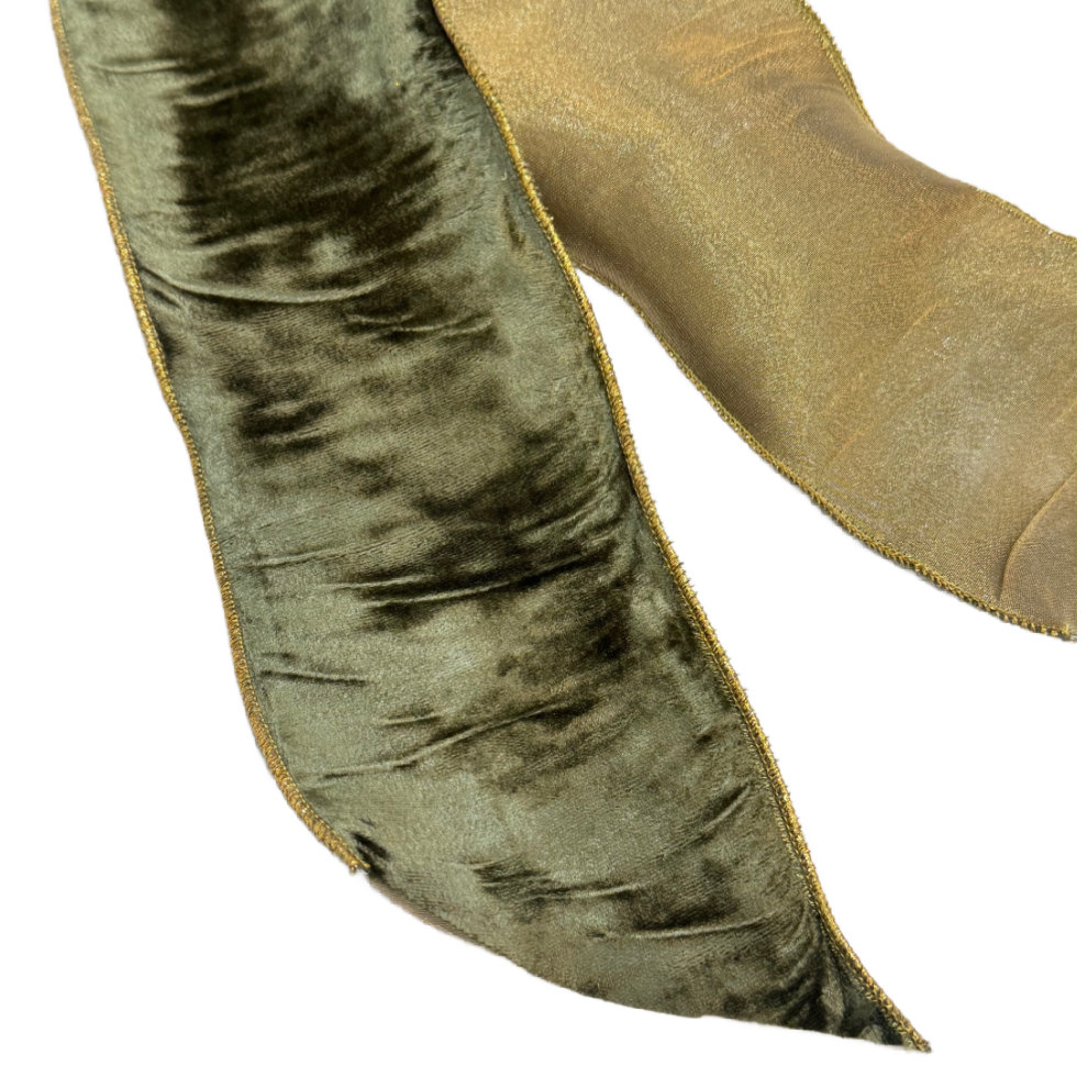 Vintage French Moss Velvet/Gold Wreath Sash