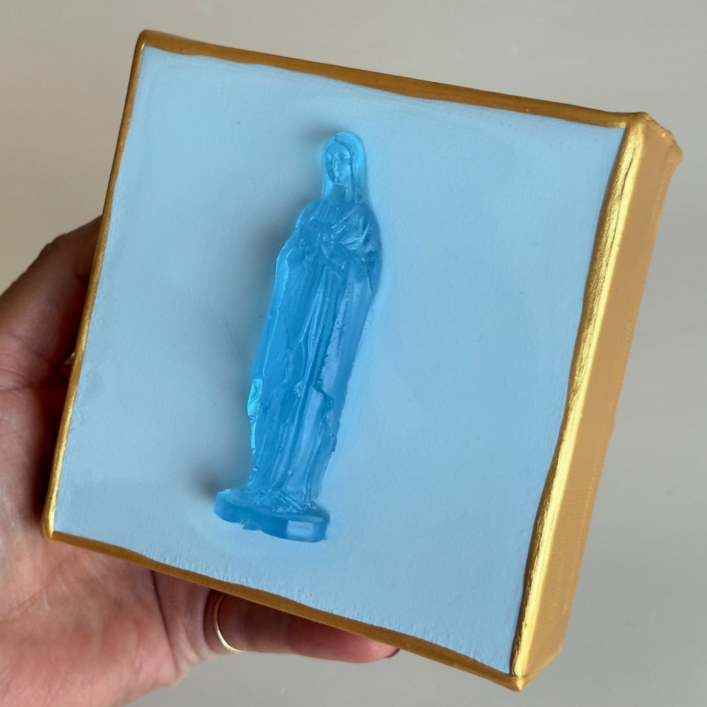 Aqua Blue Mother Mary 4x4 Blue Canvas