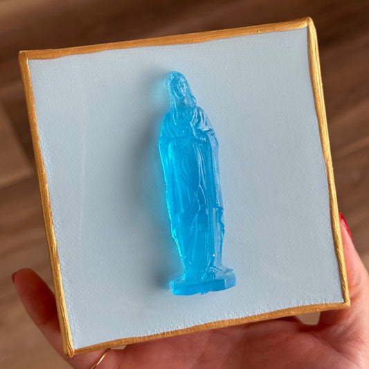 Aqua Blue Mother Mary 4x4 Blue Canvas