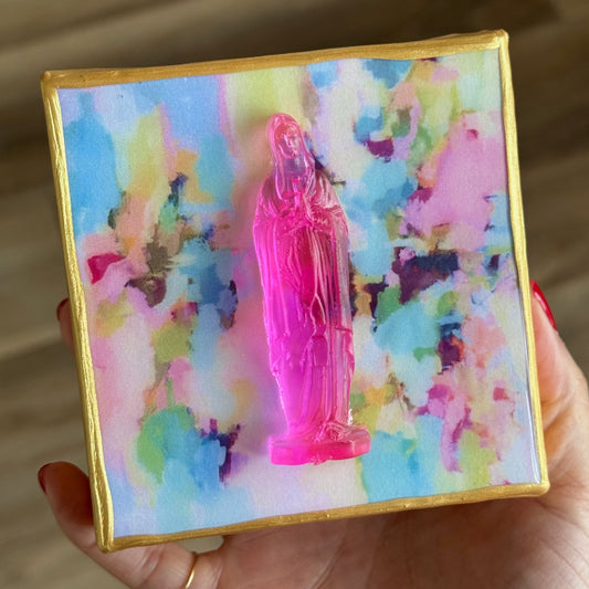 Hot Pink Mother Mary 4x4 Watercolor Canvas