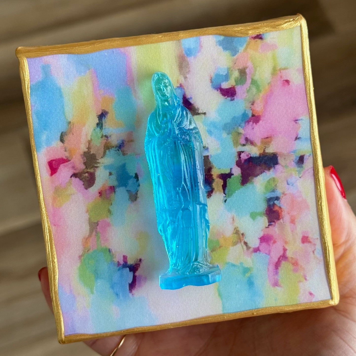 Aqua Blue Mother Mary 4x4 Watercolor Canvas