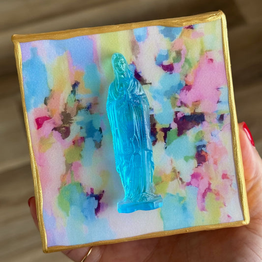 Aqua Blue Mother Mary 4x4 Watercolor Canvas