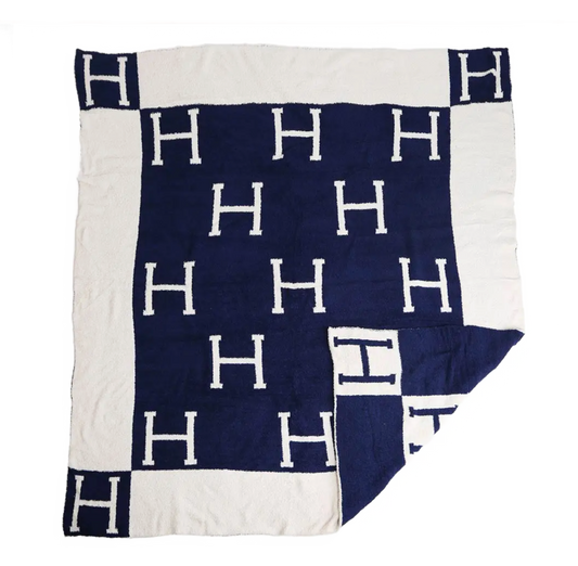 Navy H Cozy Blanket