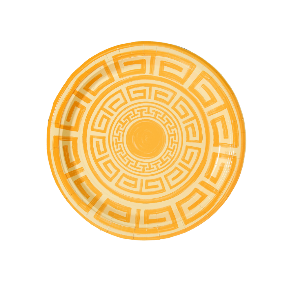 Sunshine & Butter Yellow Greek Key Pavilion Dinner Plates