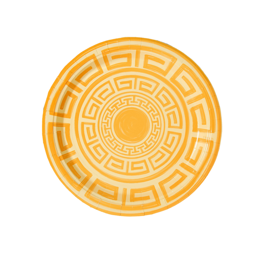 Sunshine & Butter Yellow Greek Key Pavilion Dinner Plates