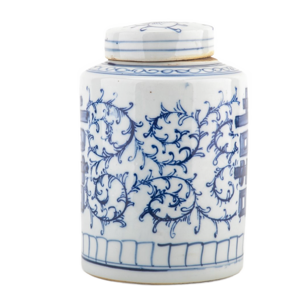 Blue And White Tea Caddy - Happiness