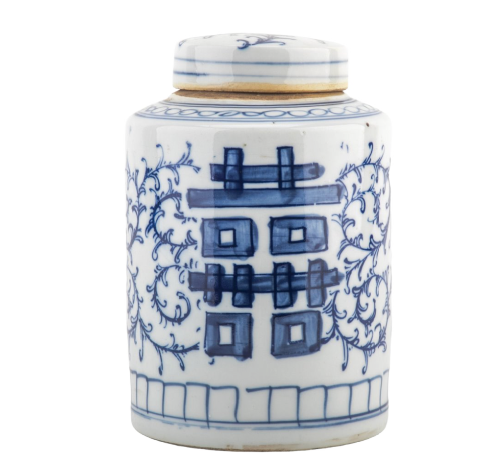 Blue And White Tea Caddy - Happiness