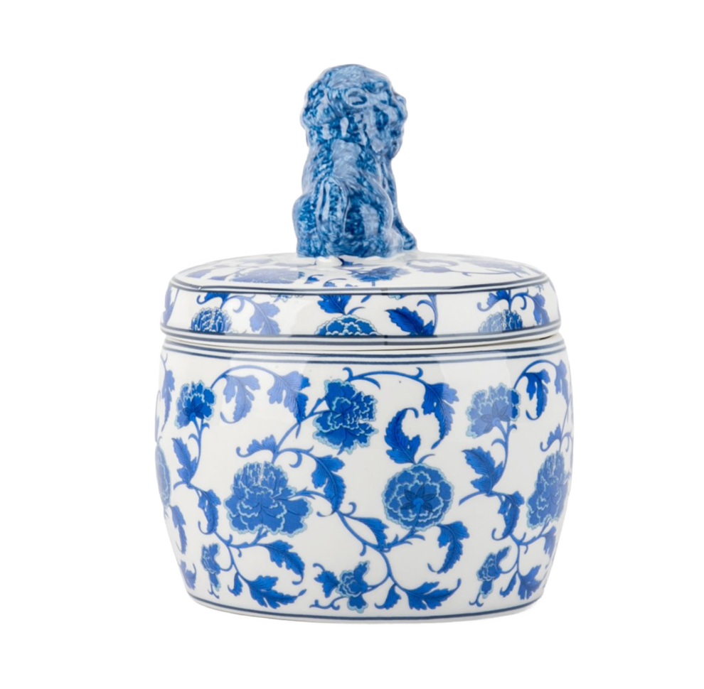 Blue Porcelain Foo Dog Lidded Box