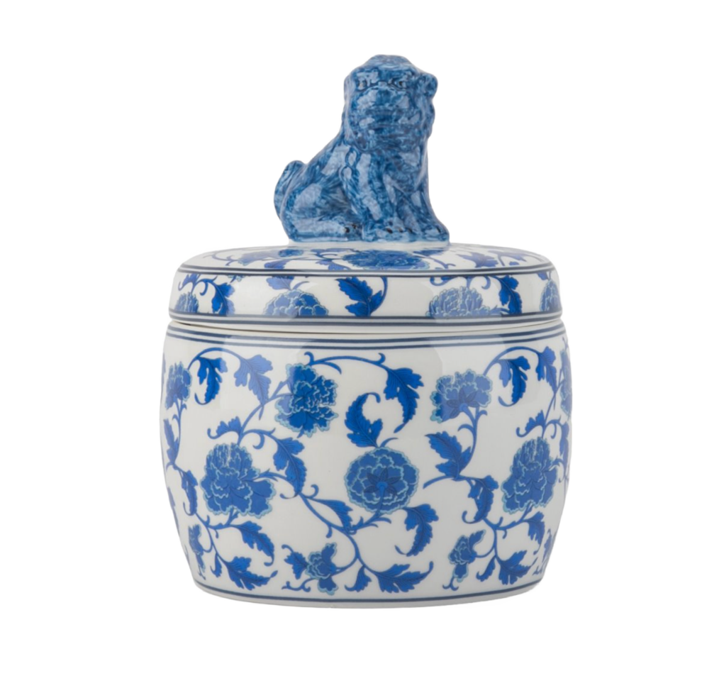 Blue Porcelain Foo Dog Lidded Box