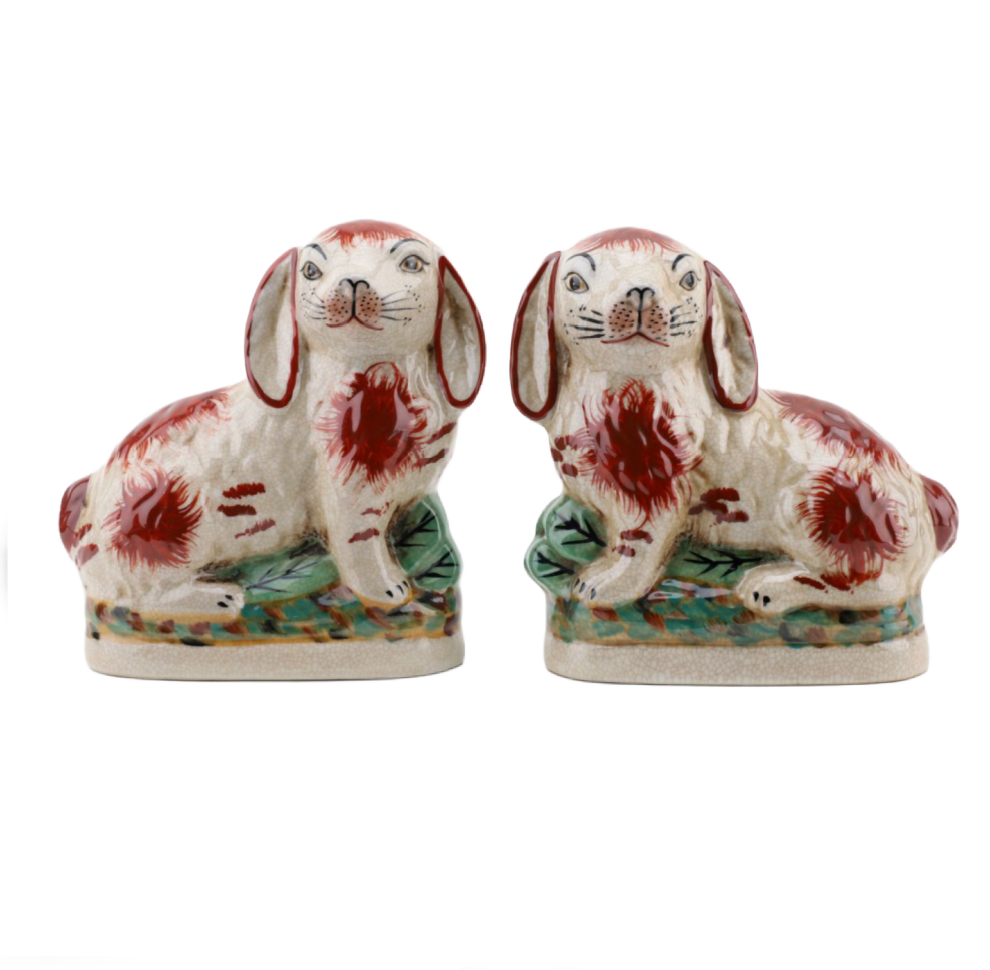 Orange Staffordshire Bunny Hares Pair