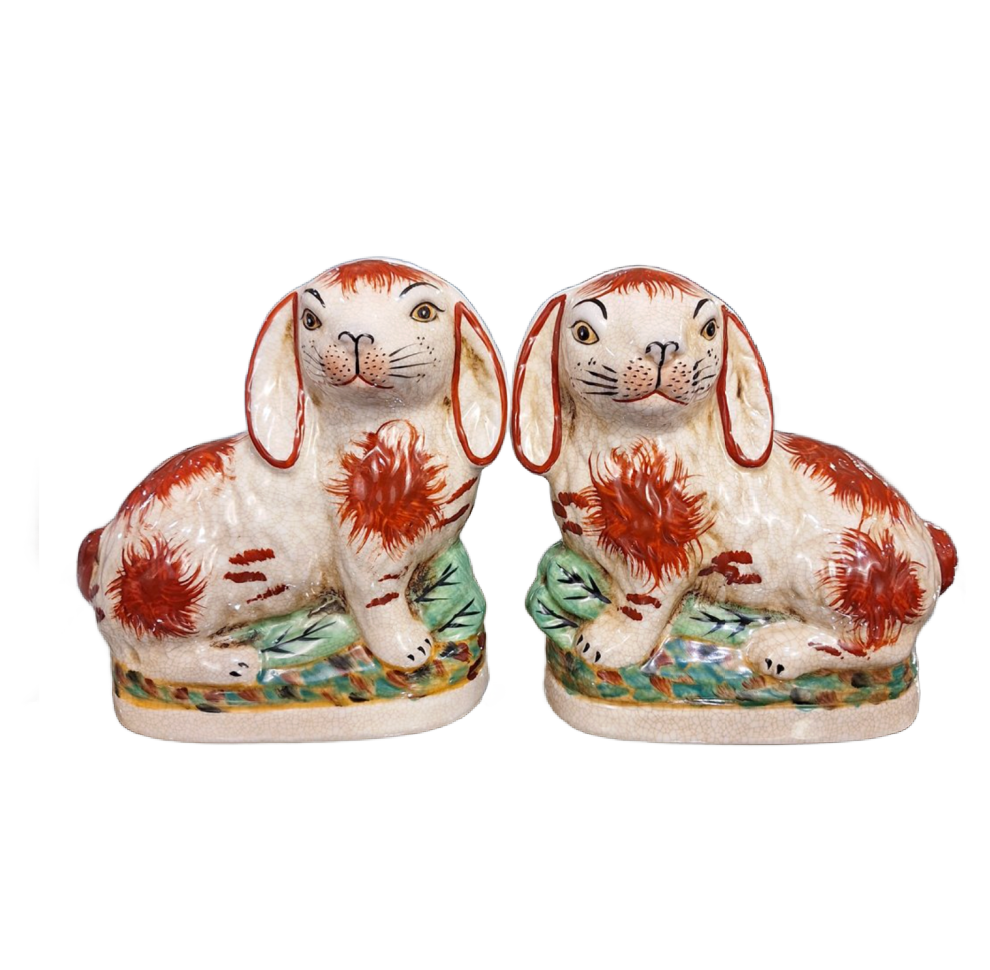Orange Staffordshire Bunny Hares Pair