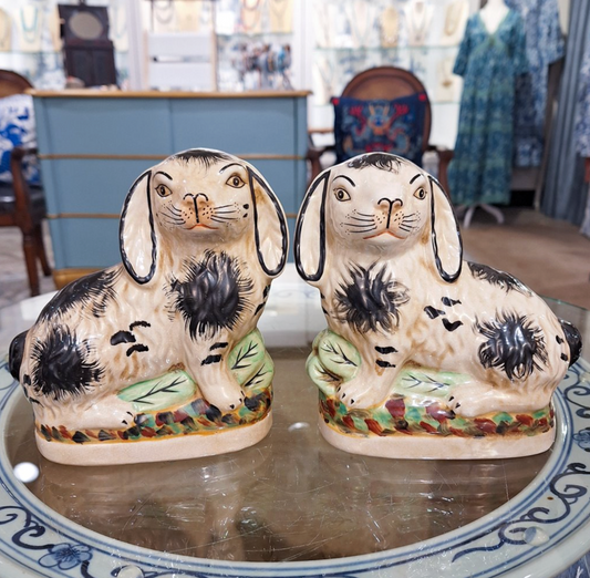 Black Staffordshire Bunny Hares Pair