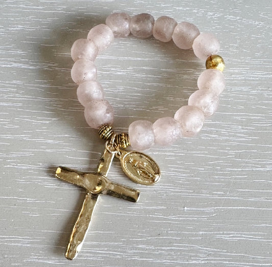 Blush Decade Glass Rosary