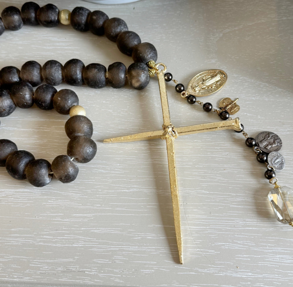 Handmade Beaded Brown Glass Rosary