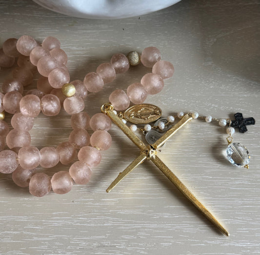 Handmade Beaded Blush Pink Glass Rosary