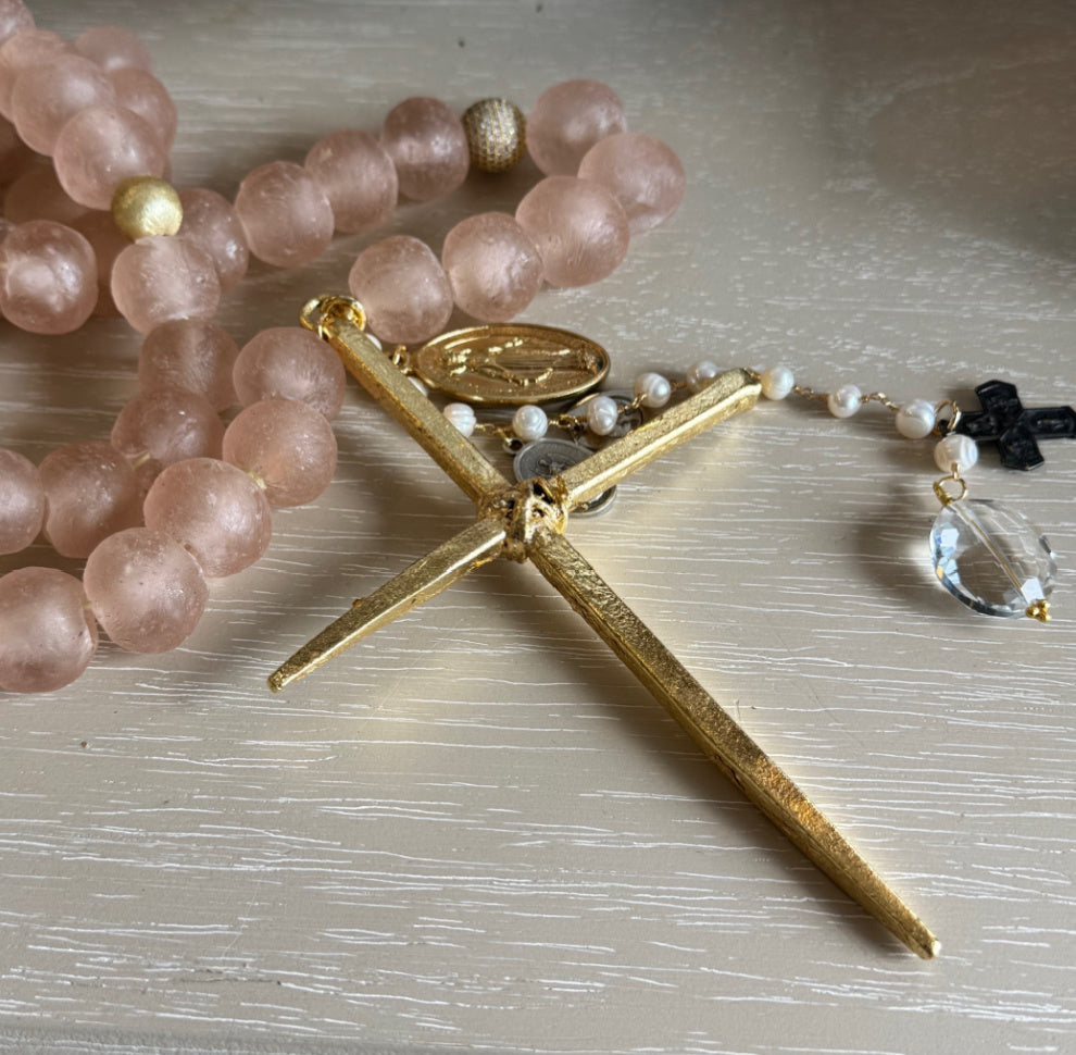 Handmade Beaded Blush Pink Glass Rosary