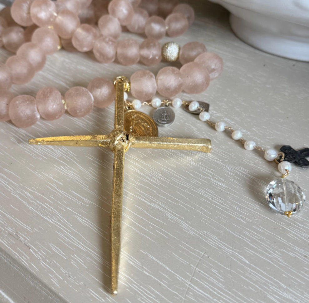 Handmade Beaded Blush Pink Glass Rosary