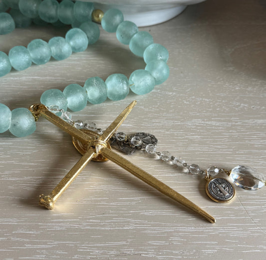 Handmade Beaded Light Blue Glass Rosary