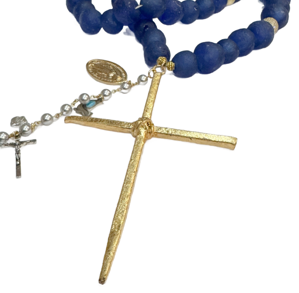 Handmade Beaded Blue Glass Rosary