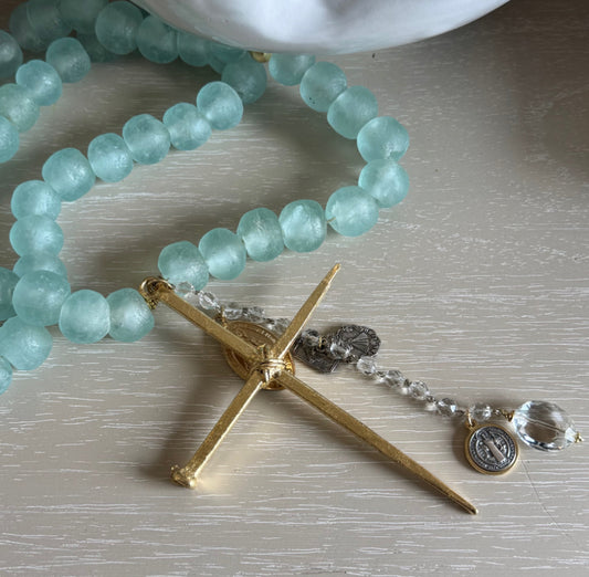 Handmade Beaded Light Blue Glass Rosary