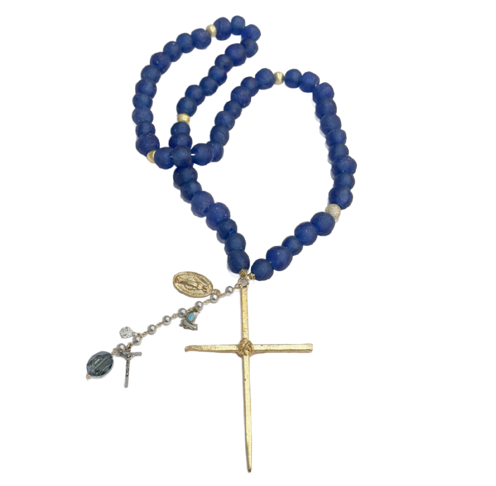 Handmade Beaded Blue Glass Rosary