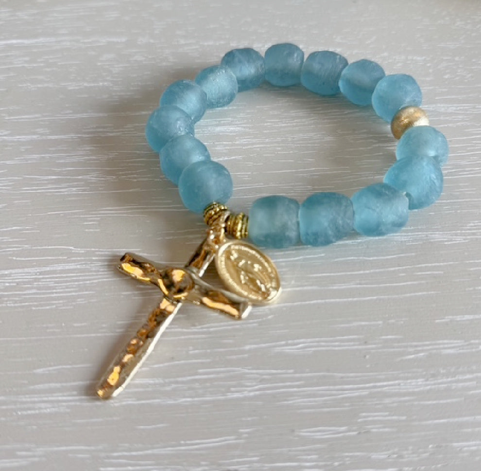 Light Blue Decade Glass Rosary