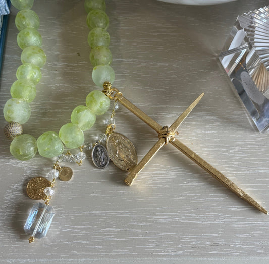 Handmade Beaded Light Green Glass Rosary