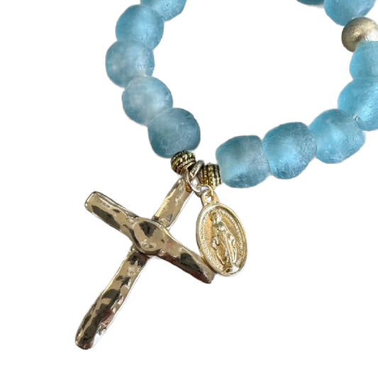 Light Blue Decade Glass Rosary
