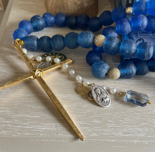 Handmade Beaded Blue Glass Rosary