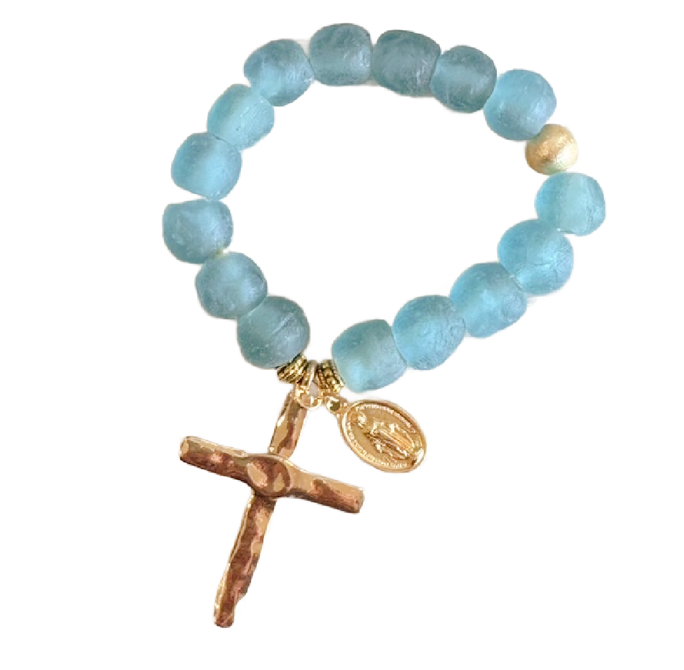 Light Blue Decade Glass Rosary