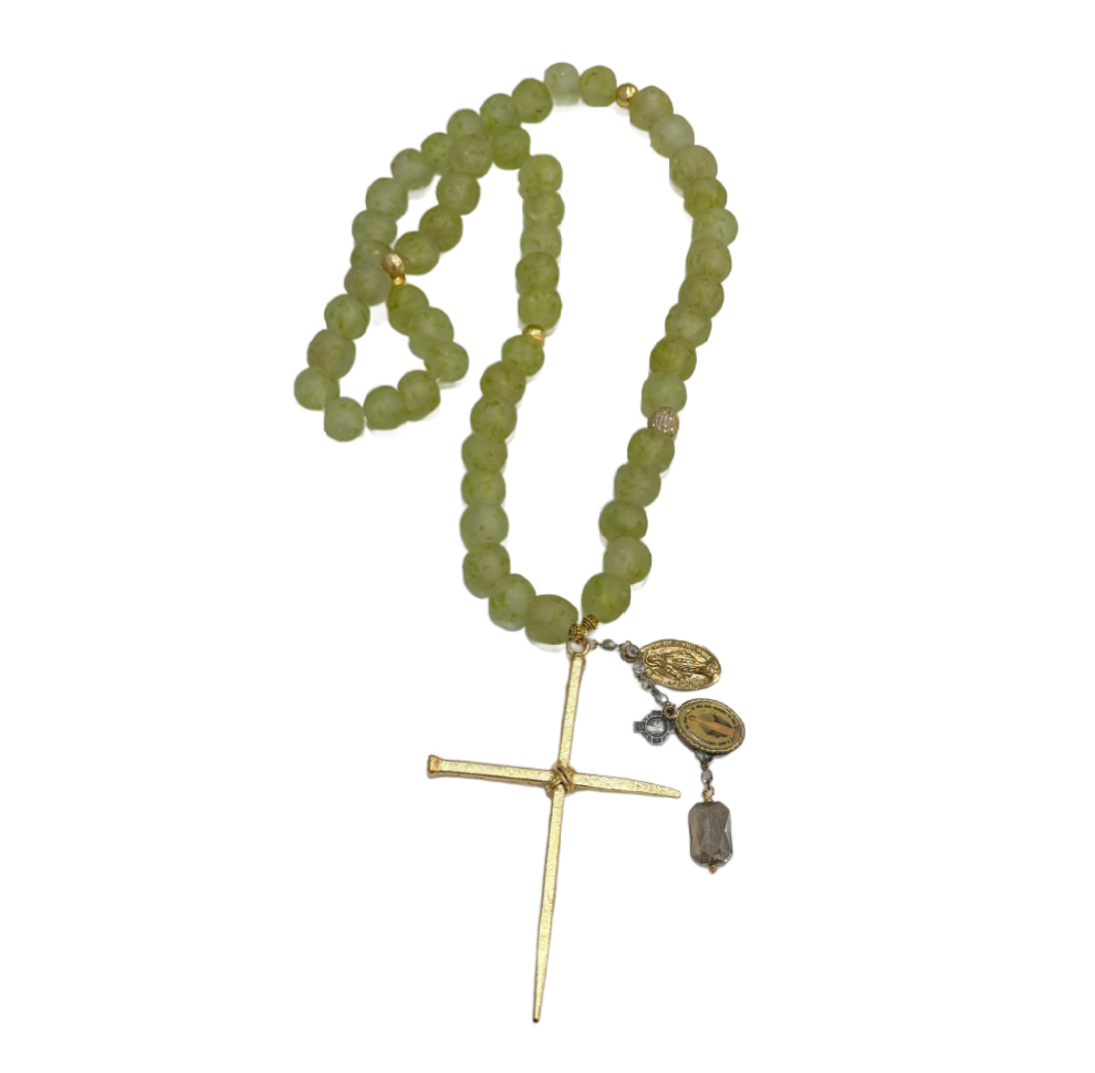 Handmade Beaded Light Green Glass Rosary