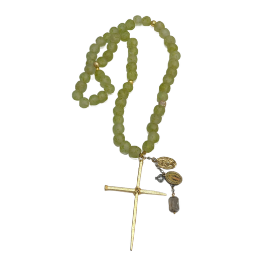 Handmade Beaded Light Green Glass Rosary
