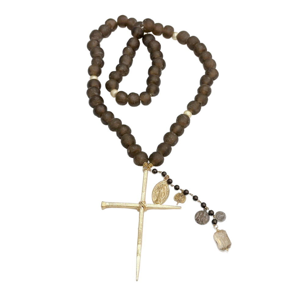 Handmade Beaded Brown Glass Rosary